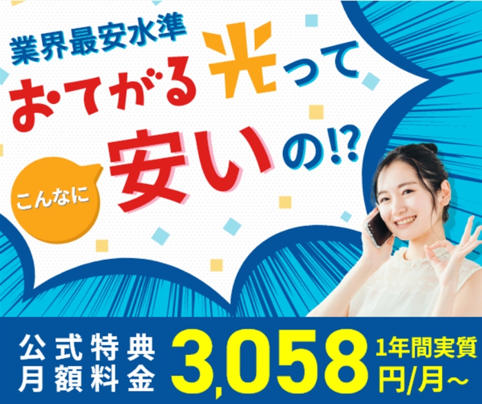 【おてがる光】…複雑な条件なし!契約期間しばり無し光回線+